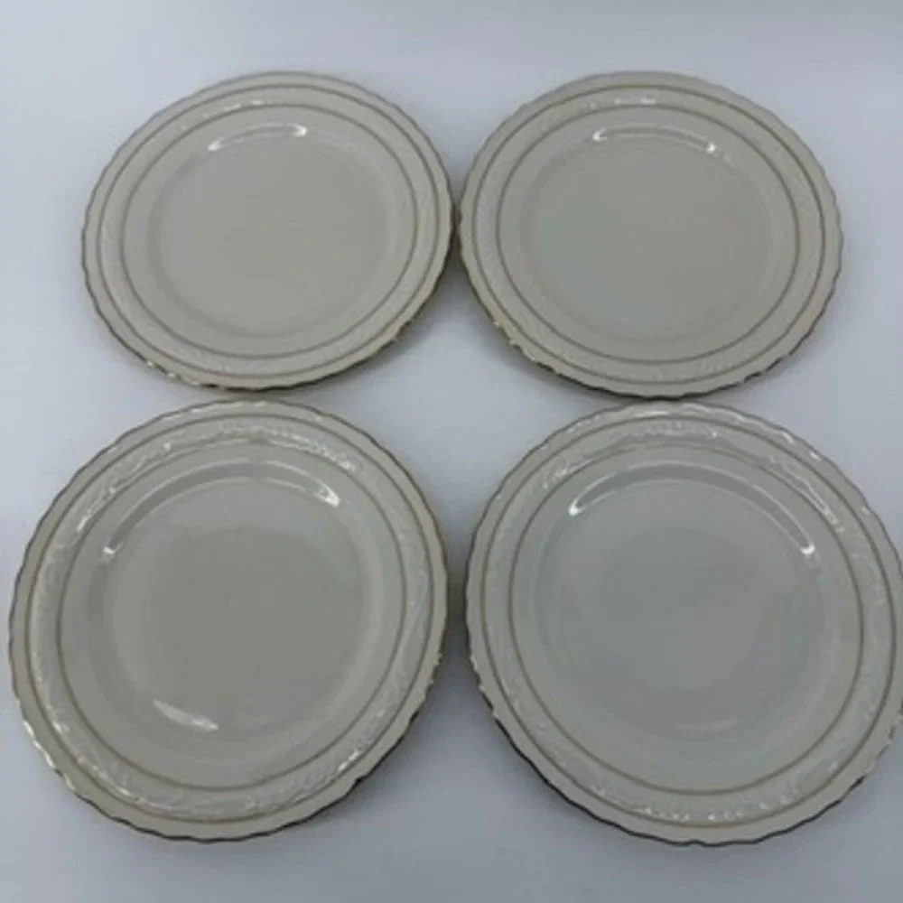 Vintage Bavaria Sonnenporzellan D&R Weiden Stadt Gold Trim Plates Set of 4 7.5in